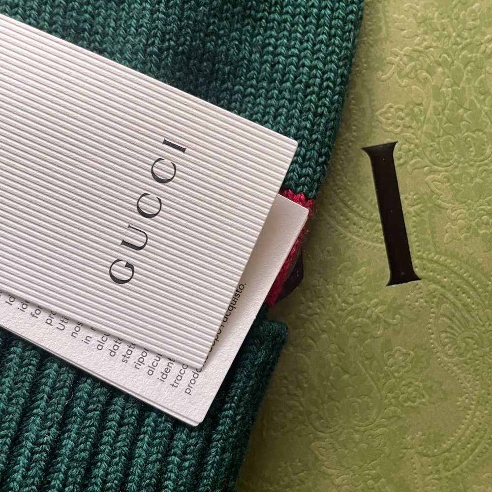 NWT GUCCI KNIT WOOL GREEN/RED BEANIE HAT MEDIUM (58 CM) - Picture 4 of 5